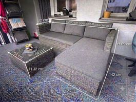 Lounge-Set: Sofa + 2-in-1 Tisch (Tisch oder Hocker)