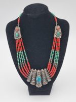 Wunderschöne Tribalkette 925 Silber mit Koralle und Türkis