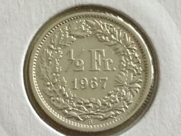 1/2 Franken 1967 vz, gerahmt