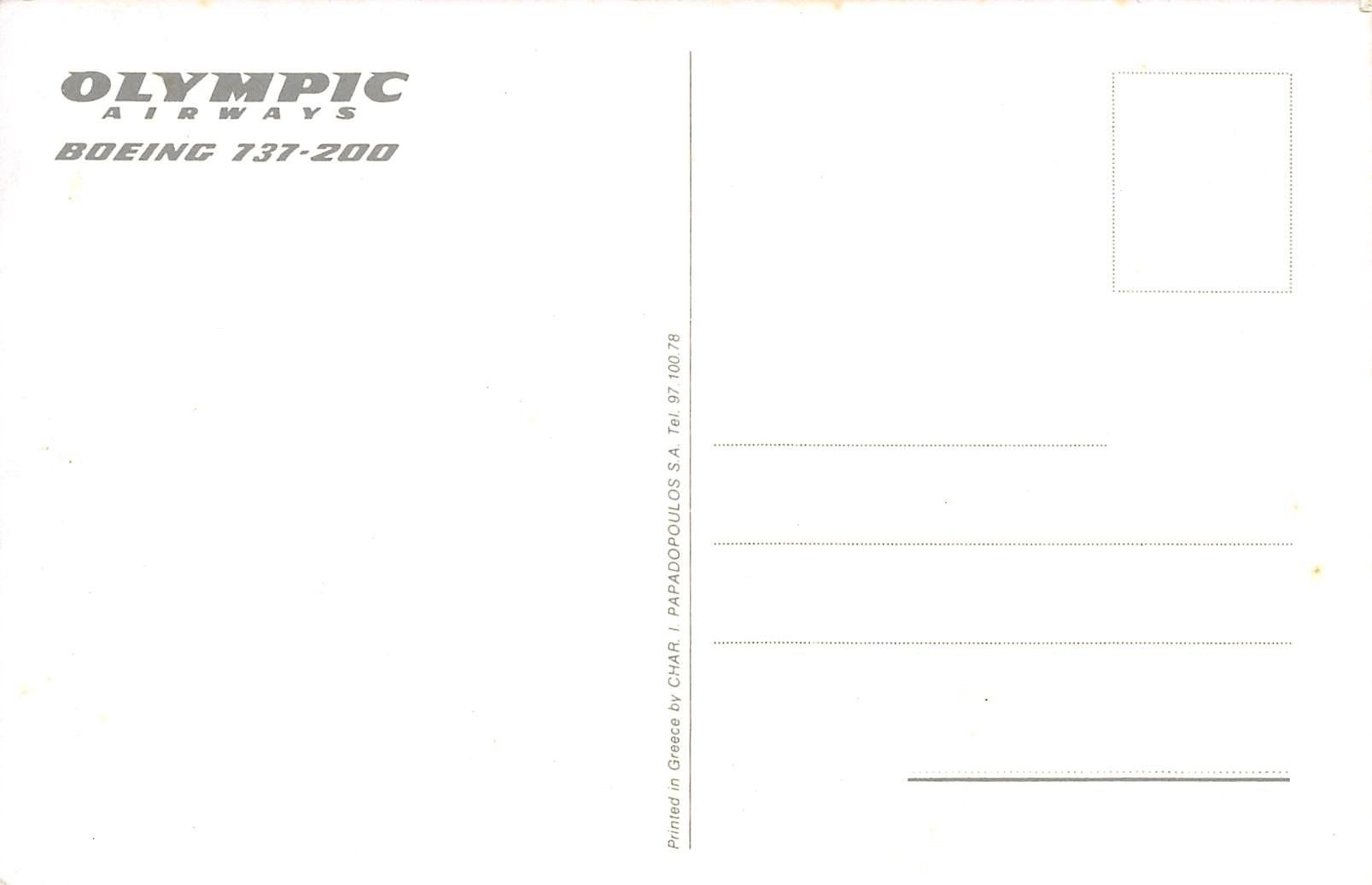 Cartoline postali: Olympic, Boeing 737 – Usato da Ottikon b.Kemptth. venduto da Neptun1974 1