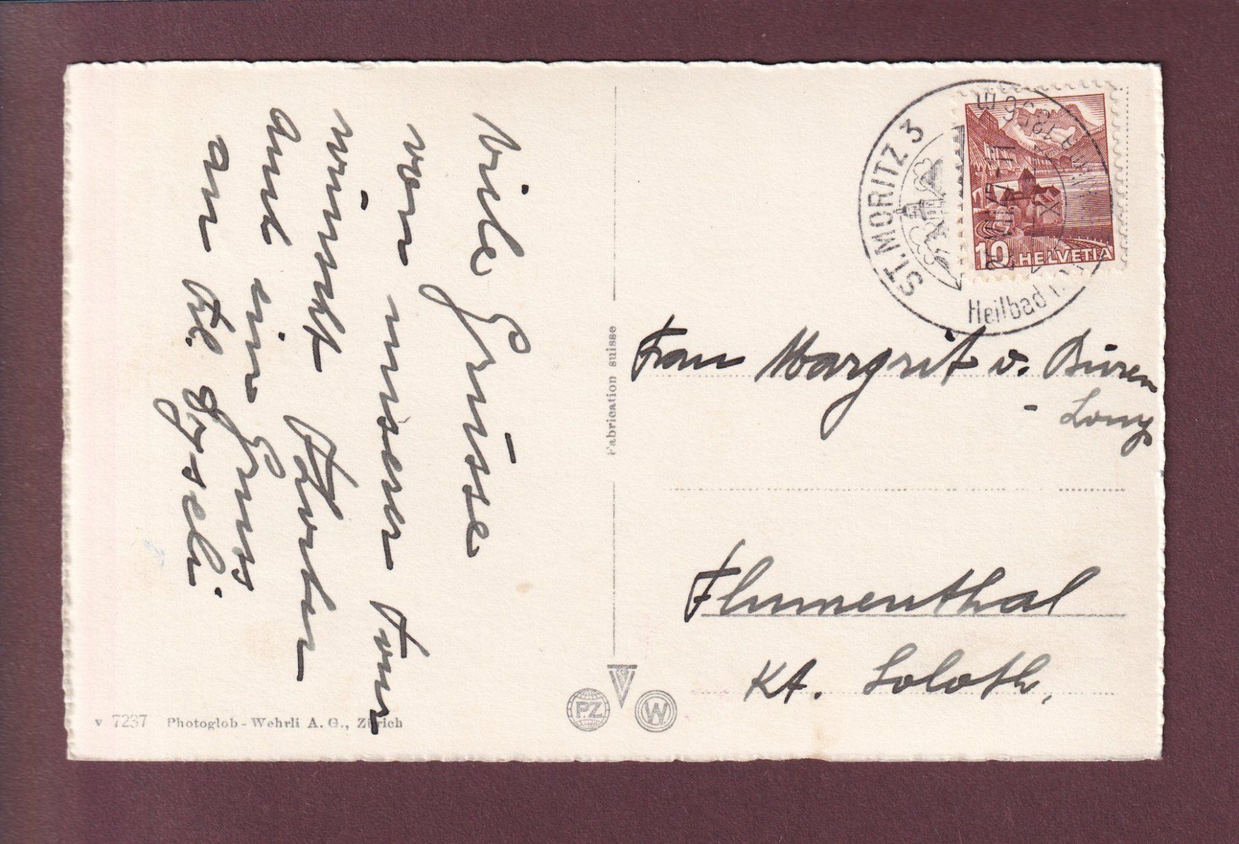 Cartoline postali: ST. MORITZ-BAD und DORF - 1947 – Usato da Pully venduto da nicecards 1