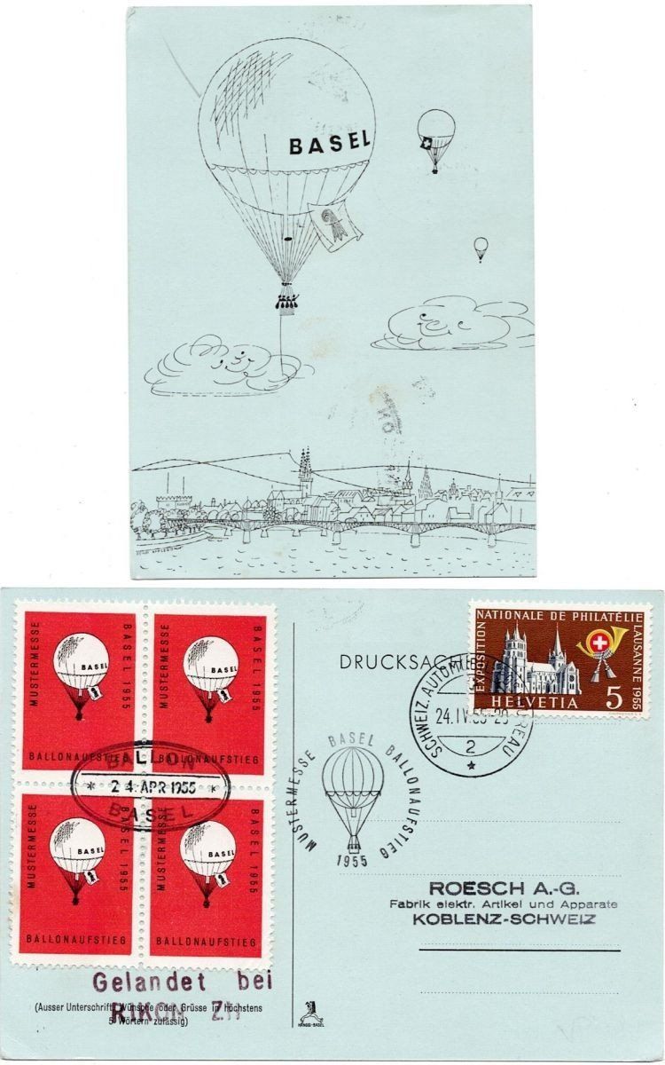 Cartoline postali: Basel Mustermesse Ballon – Usato da Rapperswil SG venduto da INTELVI