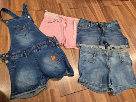 Set Mädchen Sommer: Jeanshorts, Trägershorts, 140/146 K5
