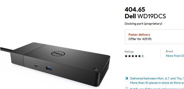 Dell Docking station: Dell USB-C WD19DCS K20A Dockingstation 19,5V 12,3A – Usato da Collonges venduto da arashee 4