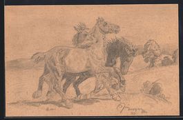 Handgemalt, sign. Fritz Dworzak: Pferde 