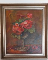 Schoenes vintage Öl Gemälde Rosen 32x27cm inkl. Holzrahmen