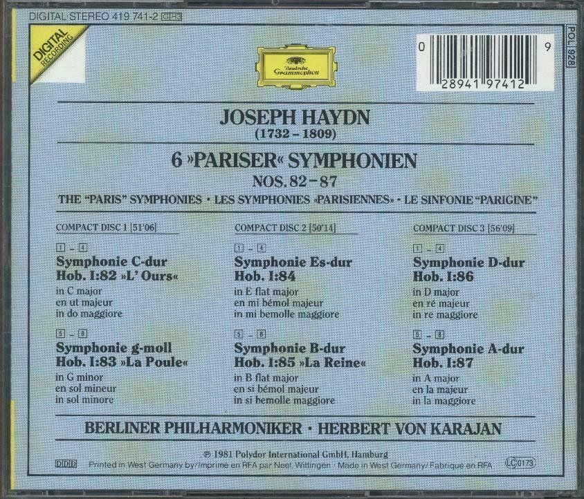 CD: Haydn & Karajan - 6 Pariser Symphonien - 3 CD – Usato da Chavornay venduto da 4dphila 1