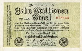 Berlin 10 Mil. Mark VZ 1923 Ro.105c Serie CD-66-078333