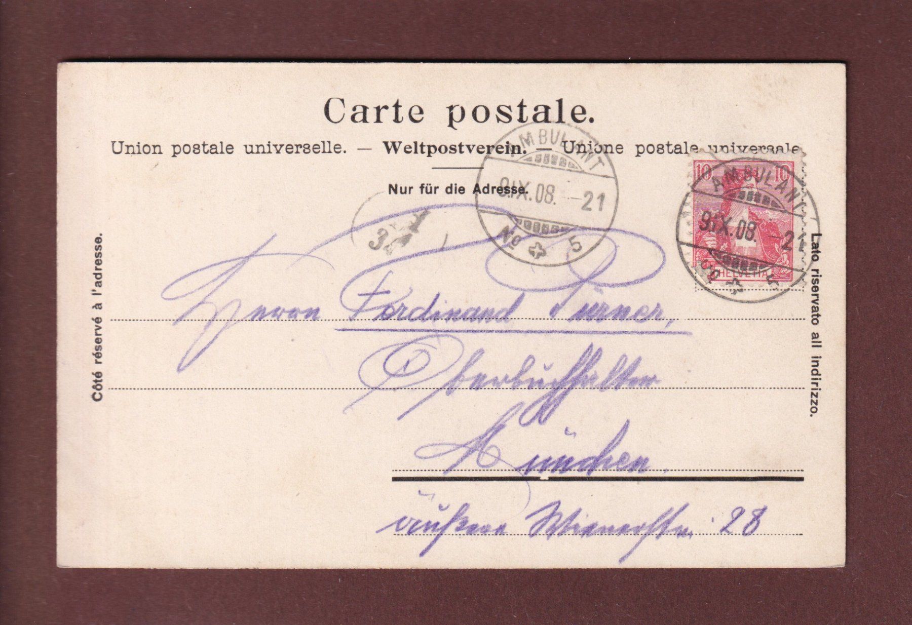 Cartoline postali: ZÜRICH - Rathausquai - Tram - 1908 – Usato da Pully venduto da nicecards 1