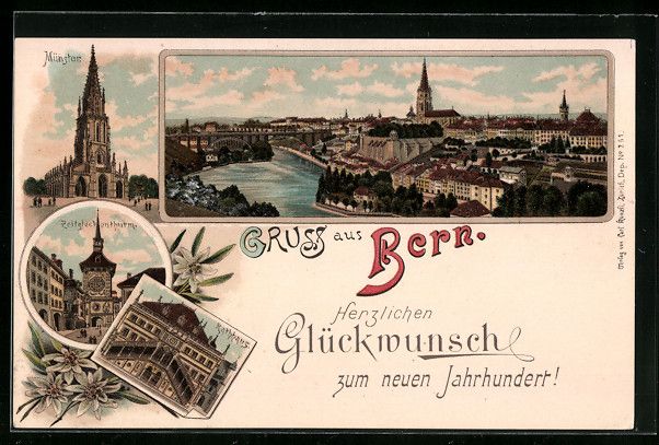 Cartoline postali: Litho Bern, Münster, Zeitglockenthurm,  – Usato da Berlin venduto da bartko-reher