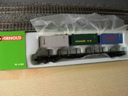 N: DB Flachwagen mit Rungen und 3 Containern