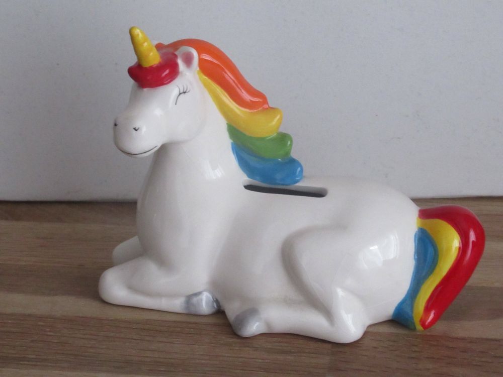 Spardose Katze Einhorn Aus Keramik – Süßes Design Mit Deckel Und Schlüssel