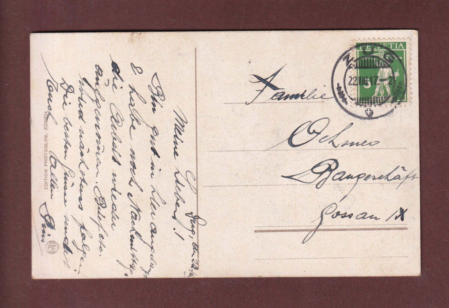 Cartoline postali: ZUGERSEE - Vogelschau - 1917 – Usato da Pully venduto da nicecards-shop 1