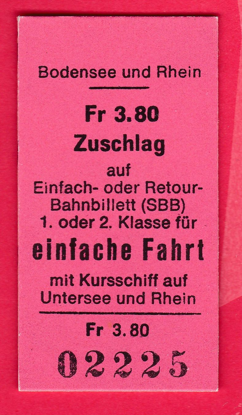 Tickets: KARTON ZUSCHLAG BILLETT, EINFACHE FAHRT MIT KURSSCHIFF – Gebraucht aus Oberrieden von Gebirgsstelze