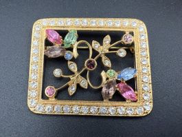 Bunte Vintage-Brosche mit Strasssteinen