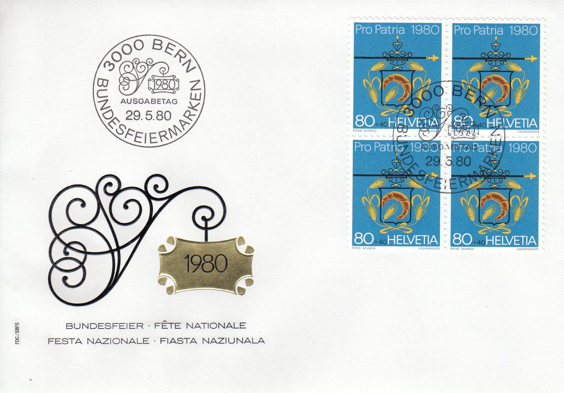 Tutti i francobolli: 1980 Pro Patria 4 FDC Viererblock – Usato da Spreitenbach venduto da Mustang_1105 3