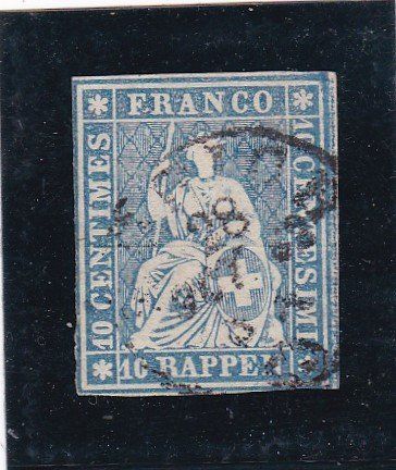 Alle Briefmarken: 1859 STRUBEL, 10 Rp. blau – Gebraucht aus Gretzenbach von Sikim