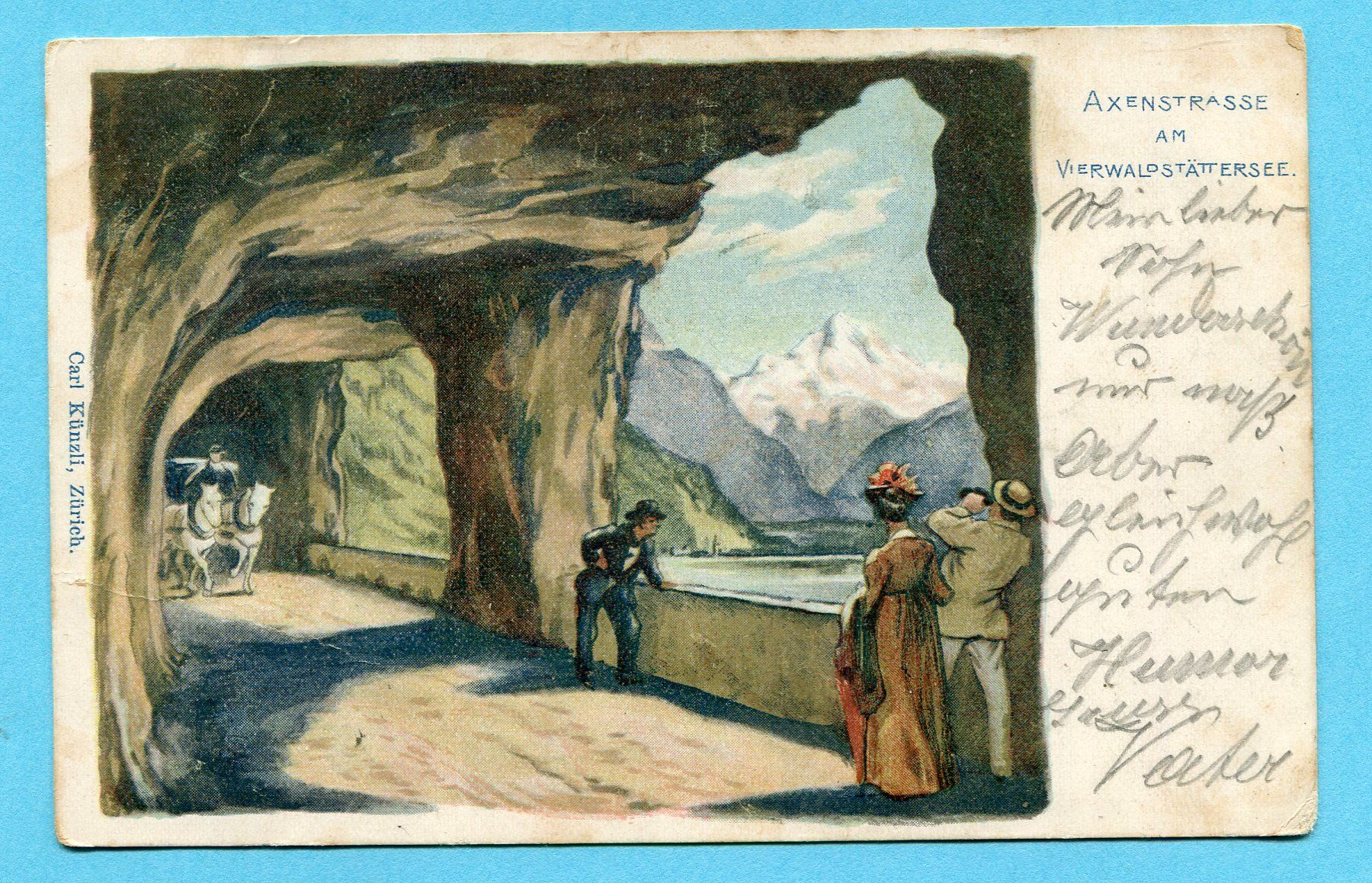 Ansichtskarten: Axenstrasse am Vierwaldstättersee 1907 – Gebraucht aus Opfikon von Prophila