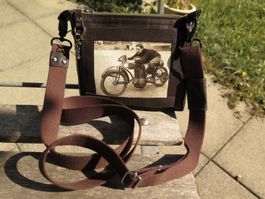 kleine Herren Umhängetasche Leder braun Vintage Motorrad