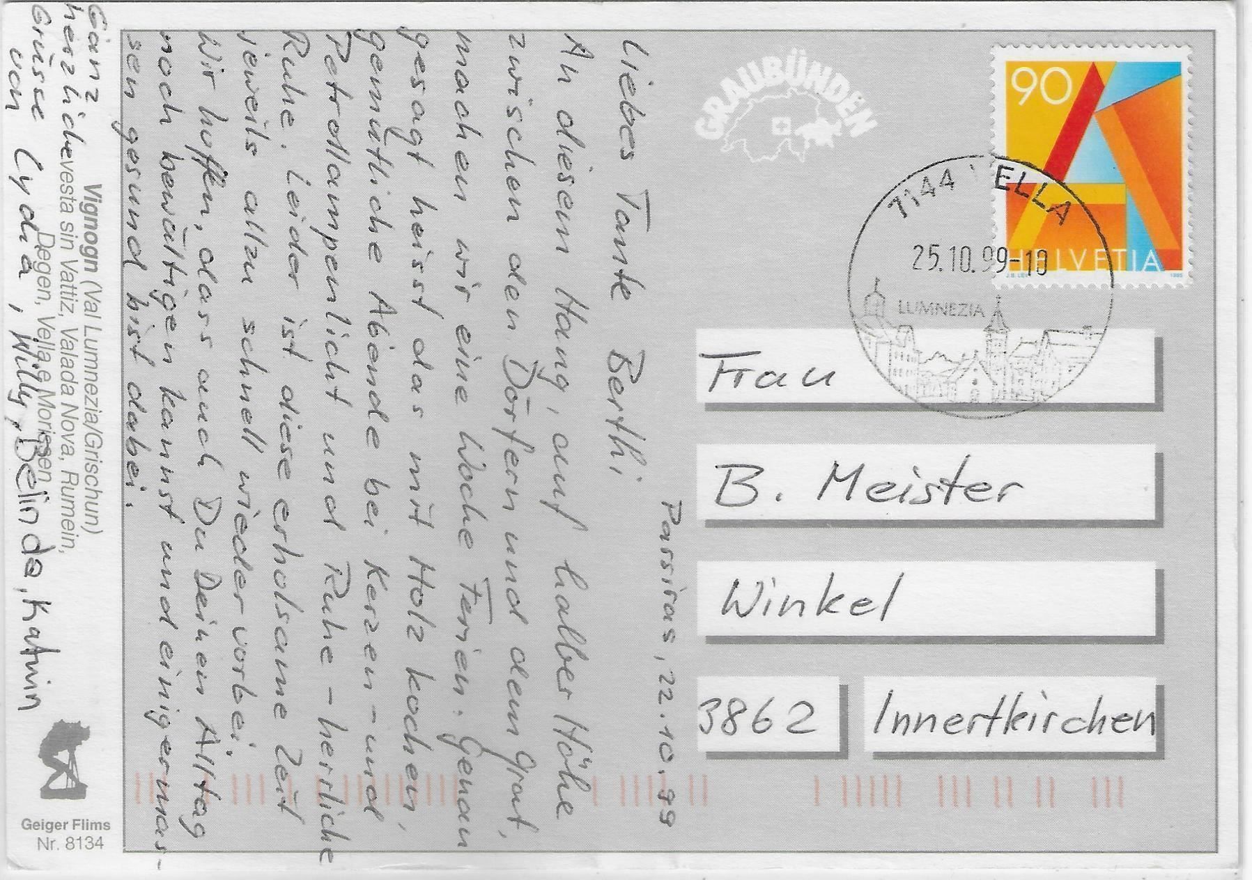 Cartoline postali: Vignogn (Val Lumnezia GR) – Usato da Ettingen venduto da Kartenplanet 1