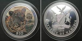 NAMIBIA 10 Dollars 1995 Leopard MISS UNIVERSE Silber RAR! PP