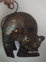 Vintage Metall Katze Windlicht/Teelichthalter 25cm