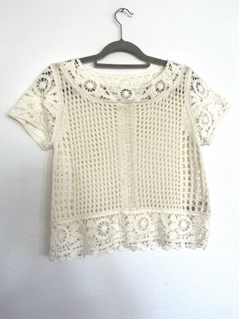 Gehäkeltes Sommer-Top, Creme-Weiss, Gr S/M, Vintage!
