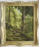 Idyllisches Ölgemälde (1960) im Prunkrahmen 60x53 cm