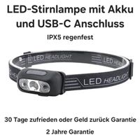LED Stirnlampe / Akku per USB-C aufladbar / 2 J. Garantie
