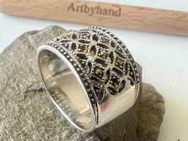 Vintage Silber Bandring 925 Markasiten filigraner Durchbruch