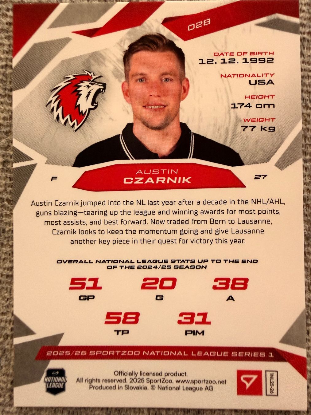 Sportzoo Sammelbilder & Trading cards: Austin Czarnik - LHC - red parallel - 12/20 – Neu (gemäss Beschreibung) aus Cheyres von KeK04 1