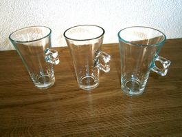 3 Gläser mit Henkel, Glas Tassen, Tee, Kaffeegläser!