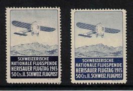 1913 Flugpost Herisau Vorläufer V und Va, beide Varianten *