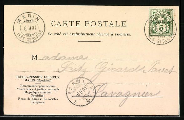 Cartes postales: Marin /Neuchâtel, Hotel-Pension Fillieu – D'occasion à Berlin par bartko-reher 1