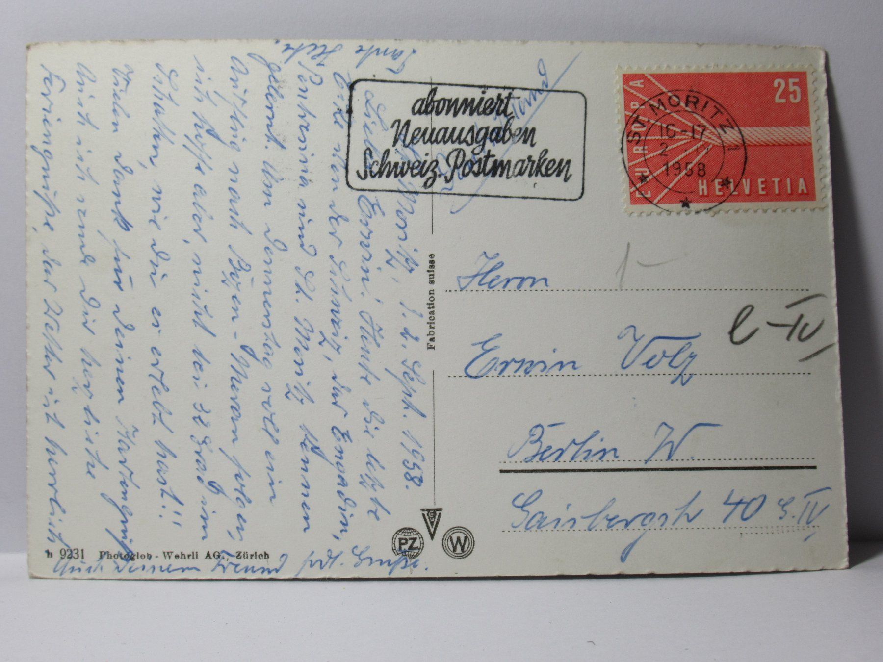 Cartoline postali: St. Moritz - Dorf und Bad 1958 – Usato da Grenchen venduto da Bluemchen1900 1