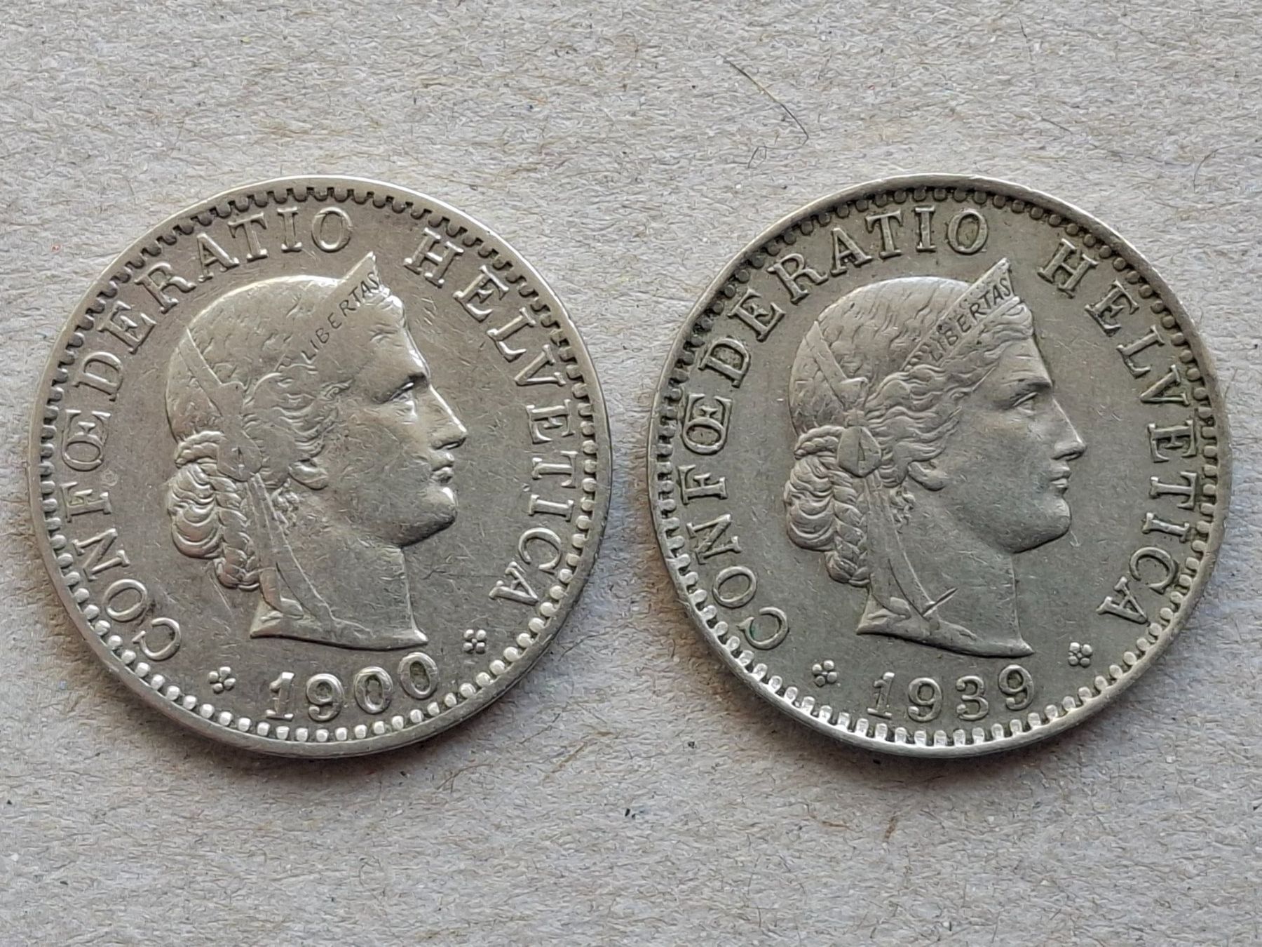 Tutti le monete: 20 Rappen 1900 & 1939 – Usato da Neuchâtel venduto da Grandloupblanc