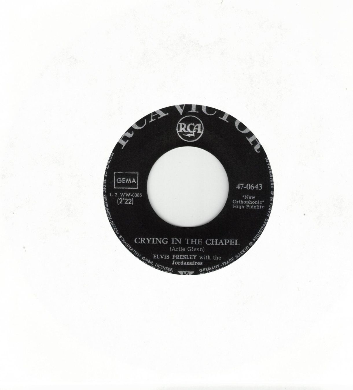 Dischi in vinile: Elvis Presley  --  Crying in the chapel  Single7 – Usato da Rheinau venduto da thealbum