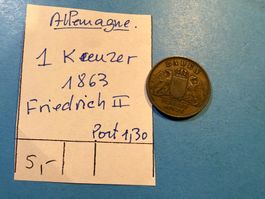 ALLEMAGNE : 1 KREUZER 1863 - FRIEDRICH II