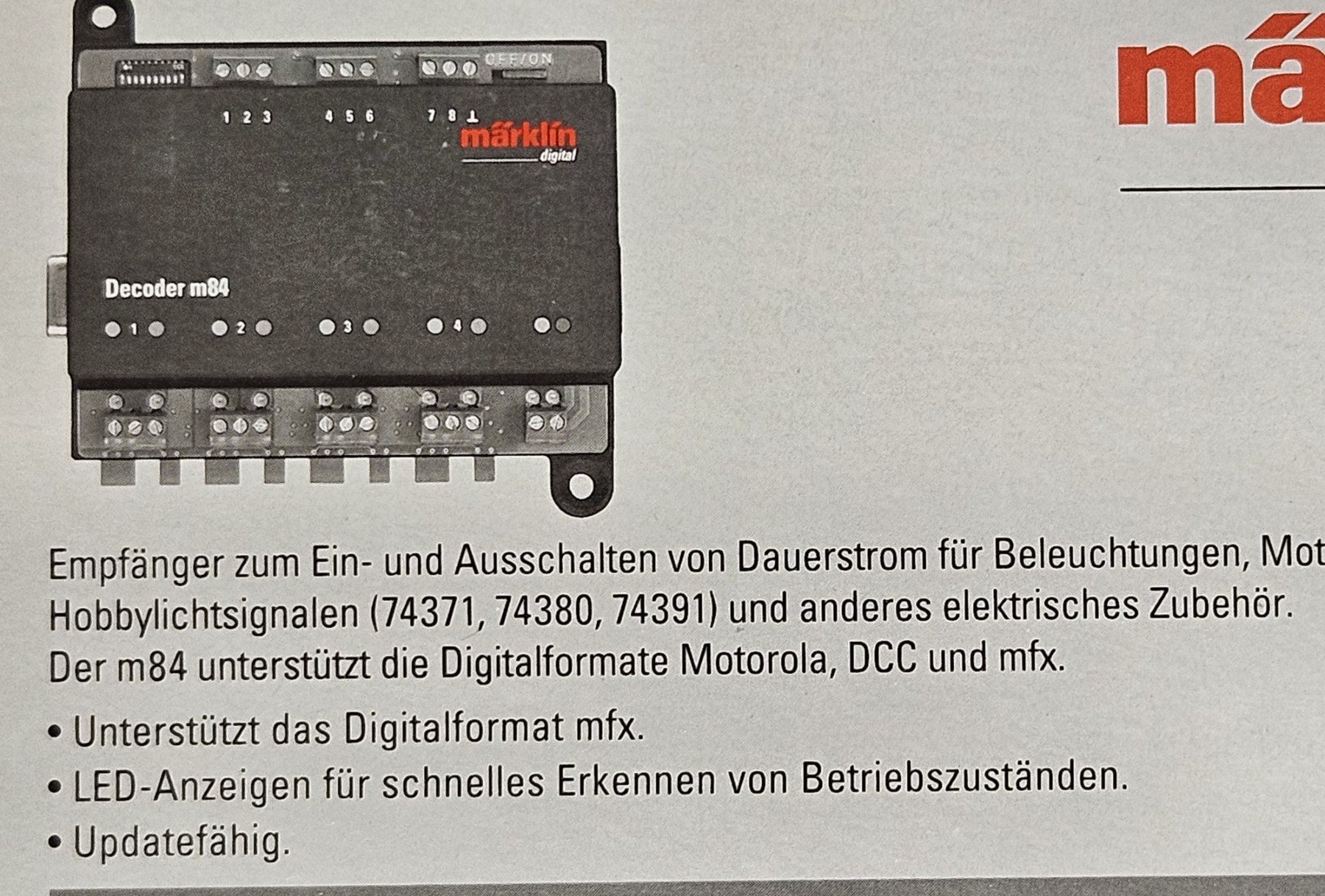 Märklin Modelleisenbahnen: Märklin 60842 Decoder m 84 für Dauerstrom – Neu und originalverpackt aus Breitenbach von  5