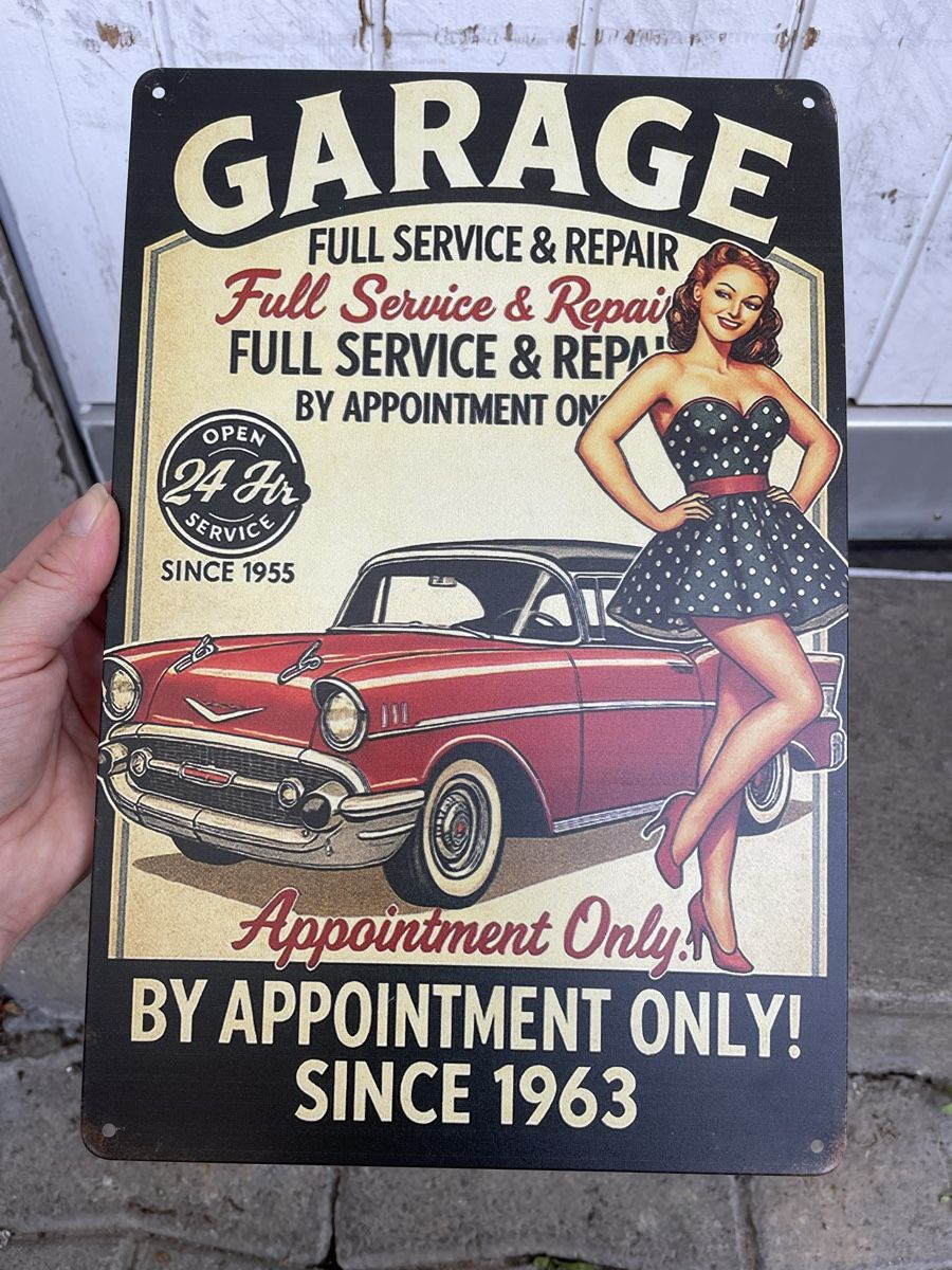 Schilder: Blechschild Garage Retro Pinup – Gebraucht aus Niederbüren von poschti 1