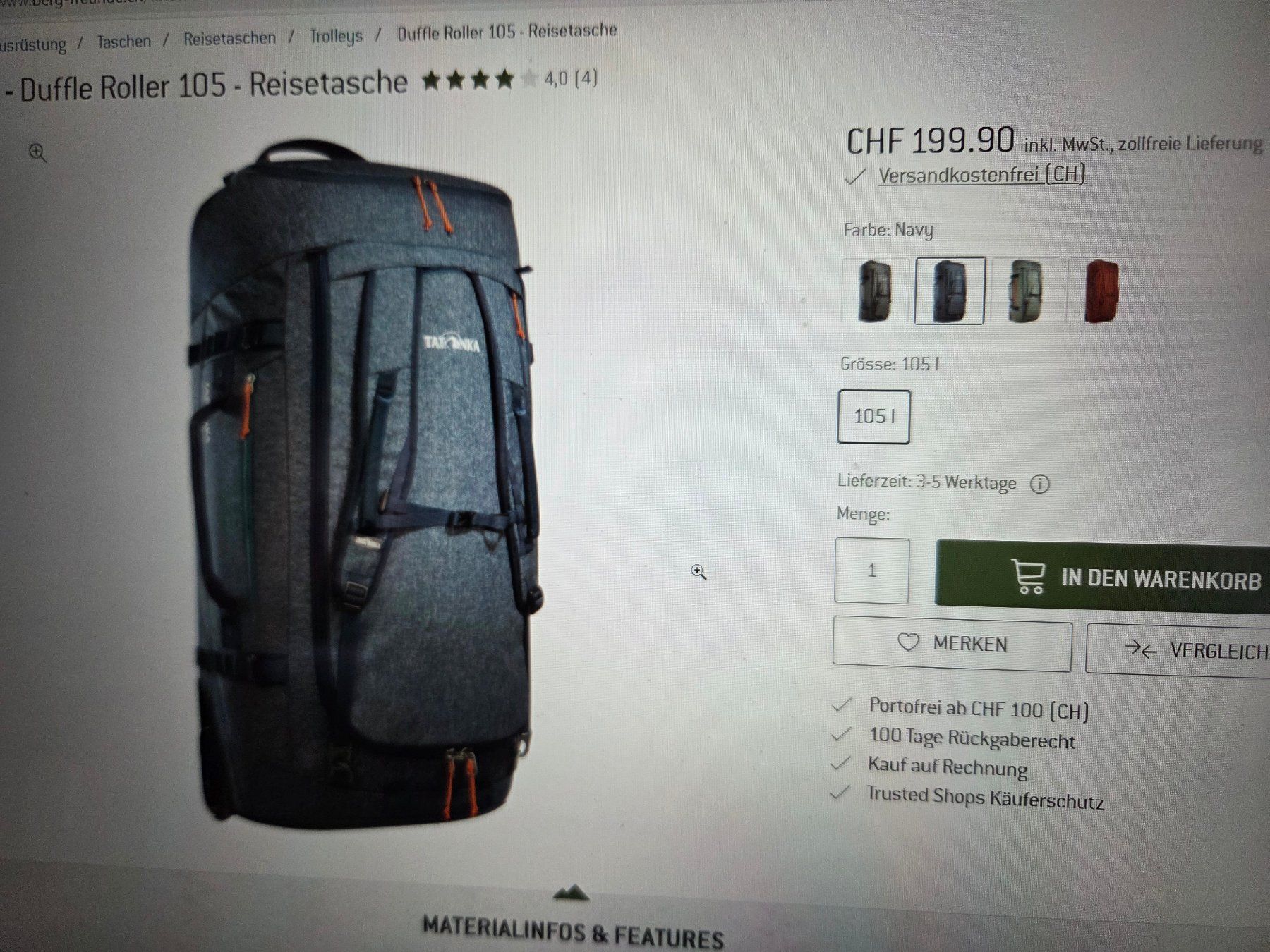 Tatonka Borse: TATONKA  Duffle Roller 105lt – Usato da Hünibach venduto da Sailaway