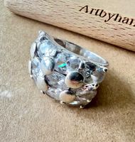 Silber 925  Bergkristall Cluster Ring / 12 Steine 13g