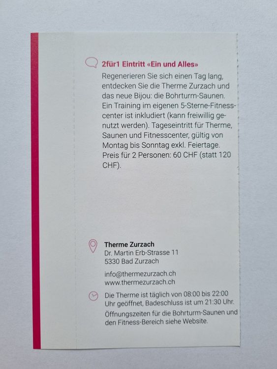 Therme Zurzach, 2 für 1 Eintritt (Gebraucht) in für CHF 10 – mit ...