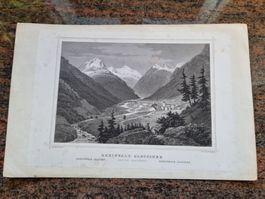 Alte Lithographie Rheinwald Gletscher Graubünden um 1840.TOP