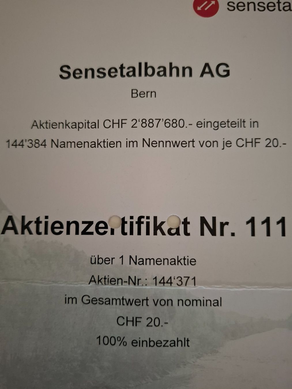 Dokumente: SENSETALBAHN AG Bern – Gebraucht aus Thun von Trub51 1