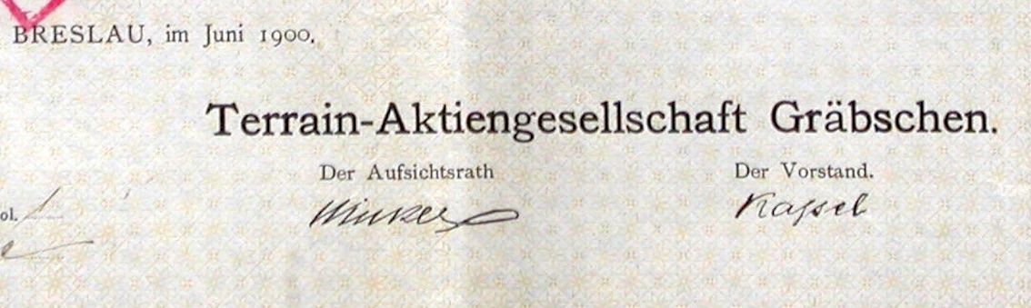 Dokumente: Terrain-AG Gräbschen, Breslau - 1900 – Gebraucht aus Solothurn von Sgasche 1