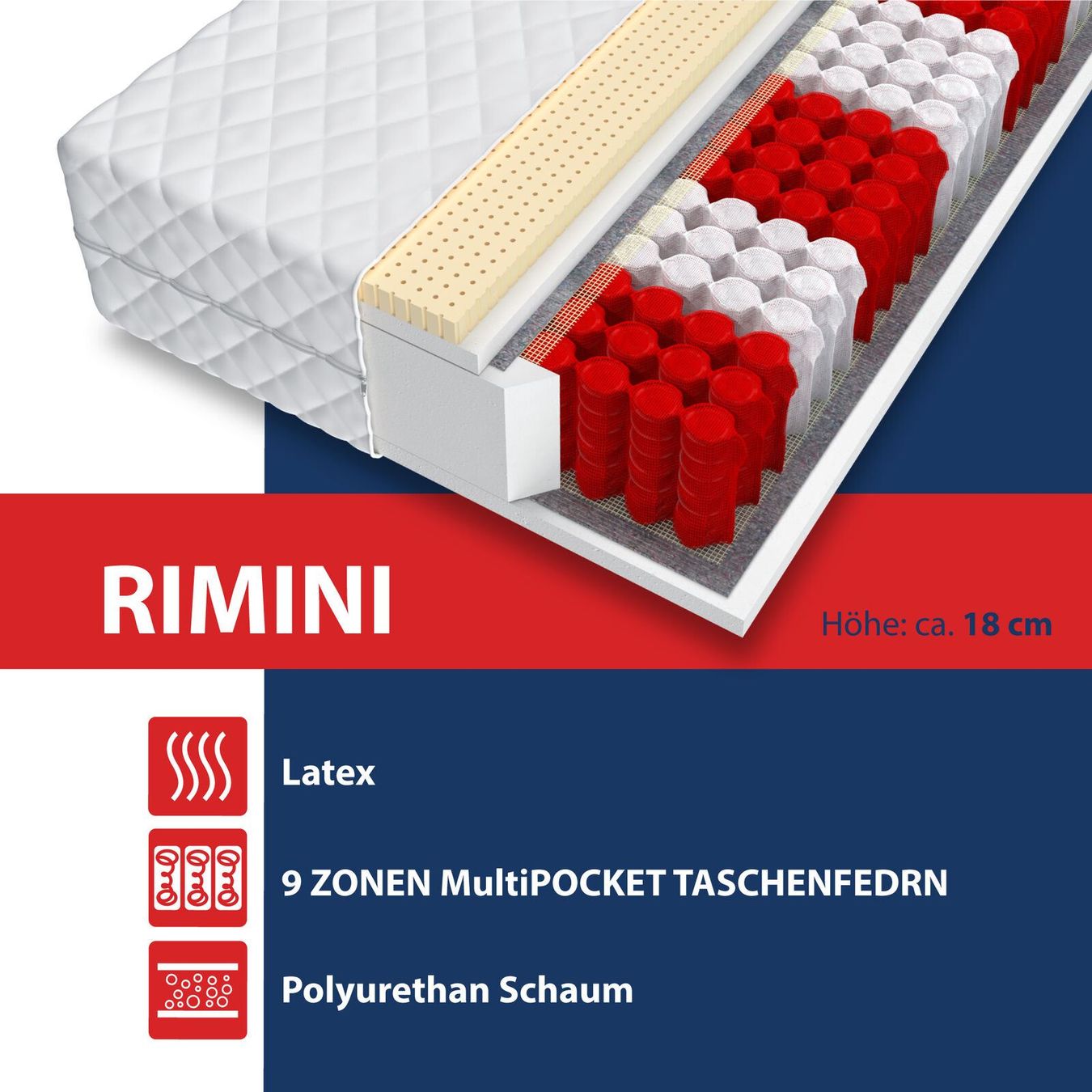 Matratzen: Matratze 90x200 RIMINI - H3 - 18cm – Neu und originalverpackt aus Wallenwil von toesstal-vertrieb 3