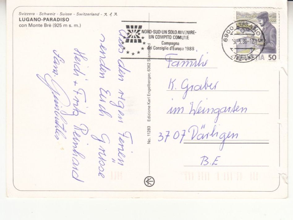 Cartoline postali: Lugano Paradiso 1988 – Usato da Bürglen TG venduto da StampGraf 1