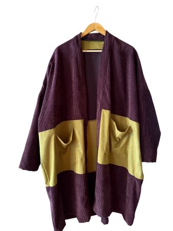Damen Übergangs-Mantel Cord lila/gelb Grösse L