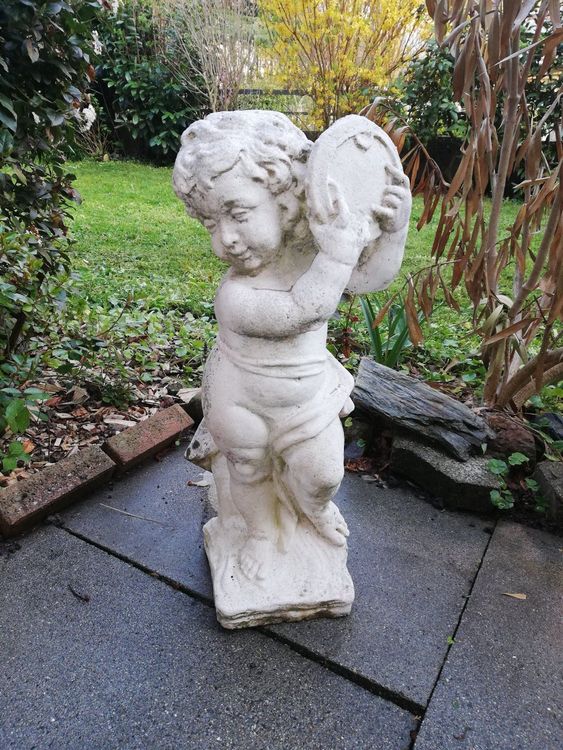 Steinfigur Pflanzschale 111 Cm Hoch - Frostsichere Gartenfigur, Handbemalt, Griechischer Style